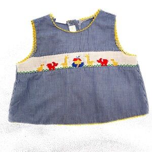 Vintage Gingham Plaid Smocked Embroidered Noah’s Ark Baby Top Shirt 24 months